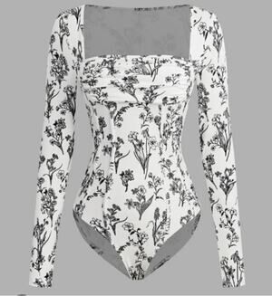 Yozy Floral Square Neck Bodysuit Long Sleeve Cottagecore XL NWOT